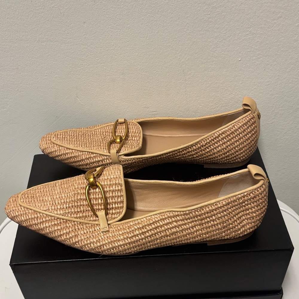 Veronica Beard Champlain Loafer in Ecru Woven Flats with Gold Detail Size : 8.5 - Picture 7 of 11